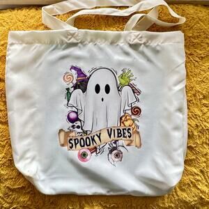 Spooky Vibes Ghost Tote Bag, Reusable Grocery Bag, Book Bag, Funny Tote Bag